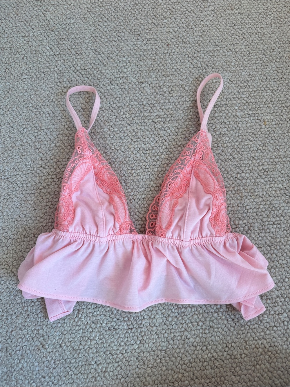 Urban Outfitters Pink Lace-Trim Ruffled Bralette